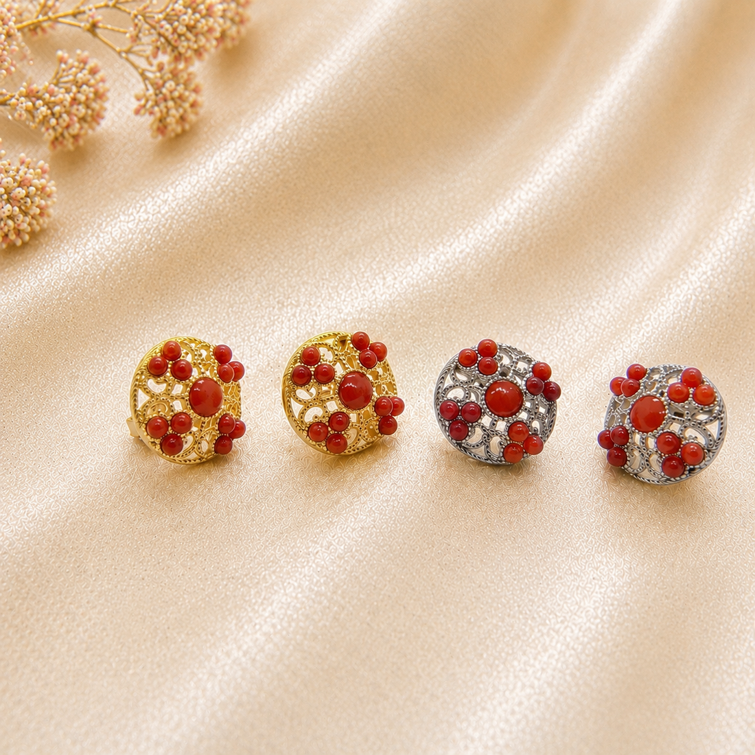 Orecchini Corallo Rosso Naturale e Argento 925 Donna – Disponibili in 2 Finiture