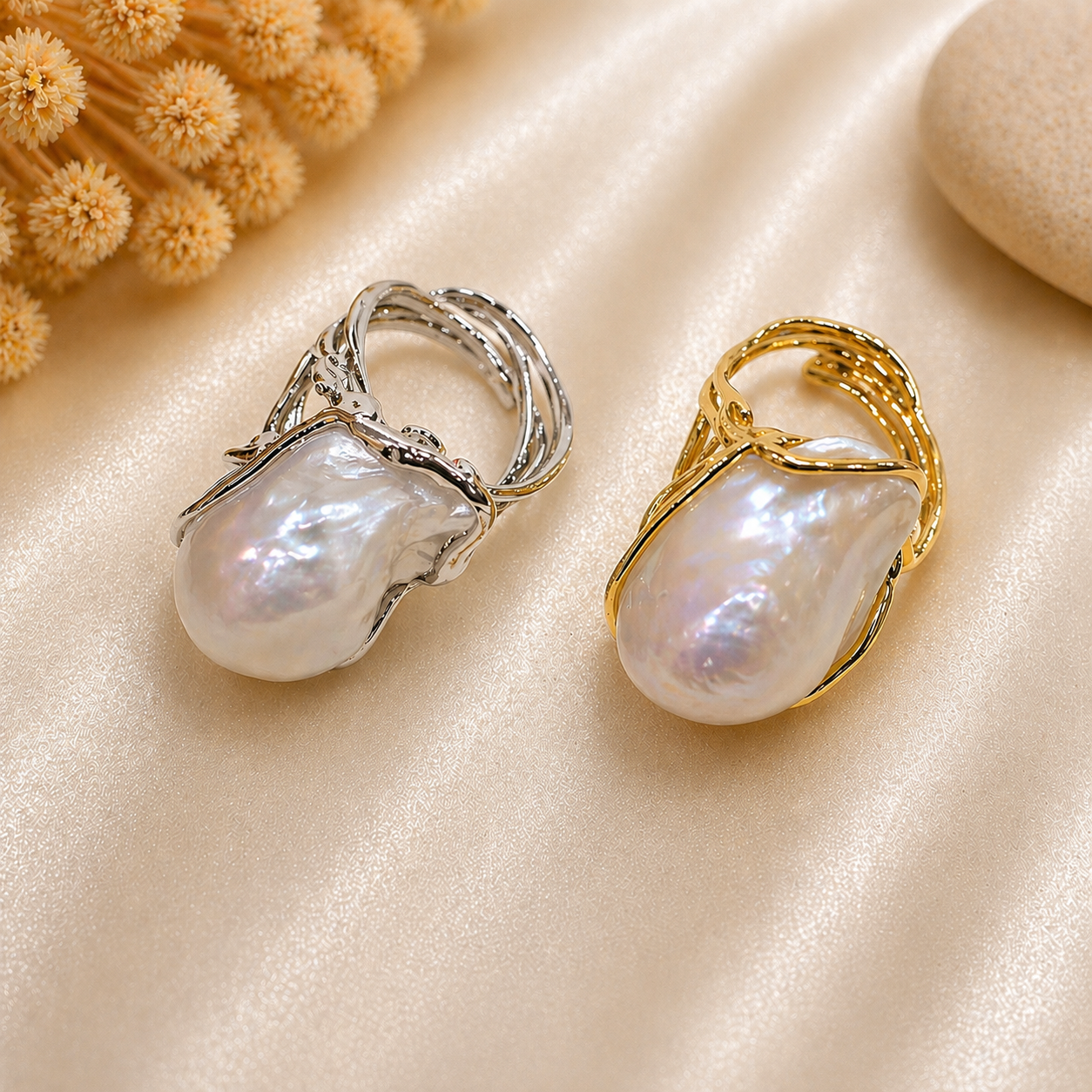Anello perle barocche naturale in argento 925 disponibile in 2 finiture