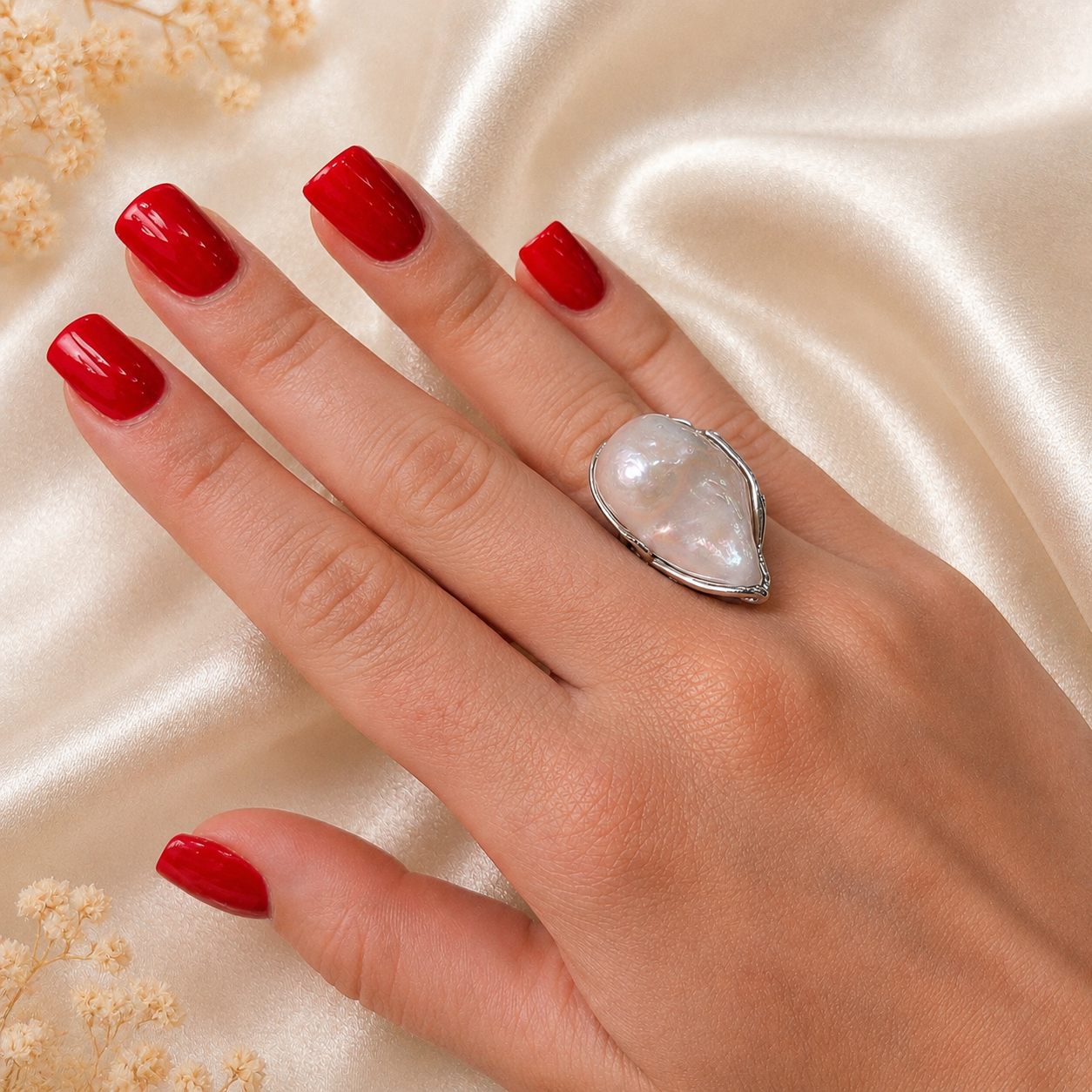 Anello perle barocche naturale in argento 925 disponibile in 2 finiture