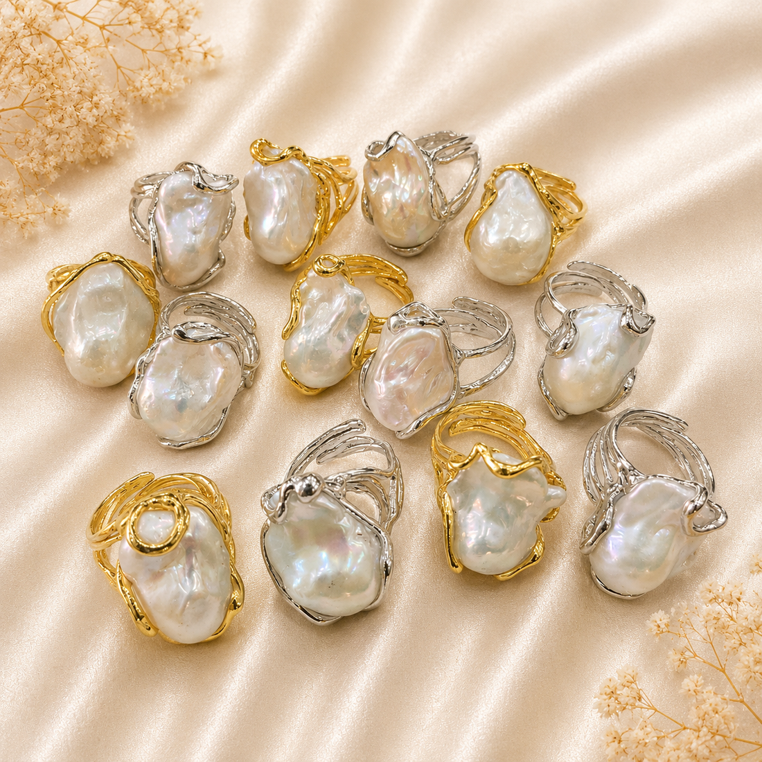 Anello perle barocche naturale in argento 925 disponibile in 2 finiture