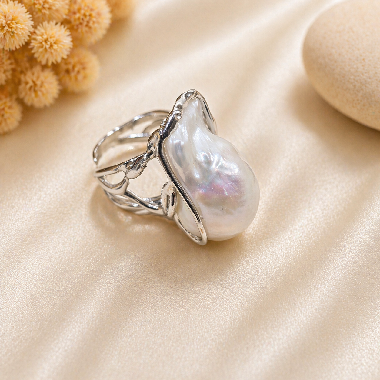 Anello perle barocche naturale in argento 925 disponibile in 2 finiture