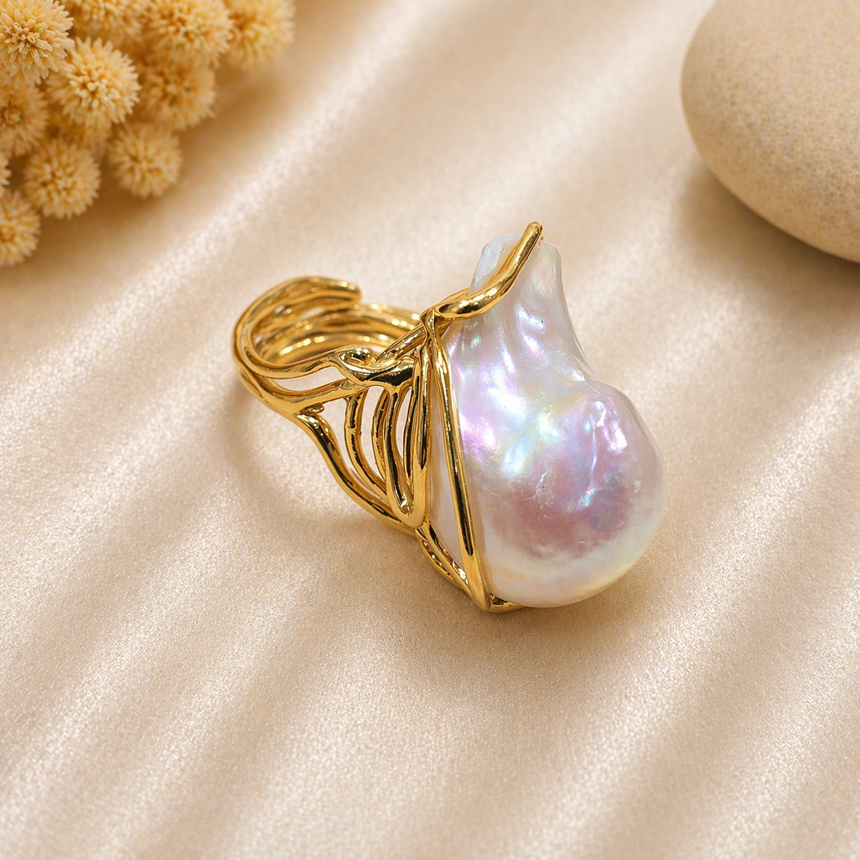 Anello perle barocche naturale in argento 925 disponibile in 2 finiture