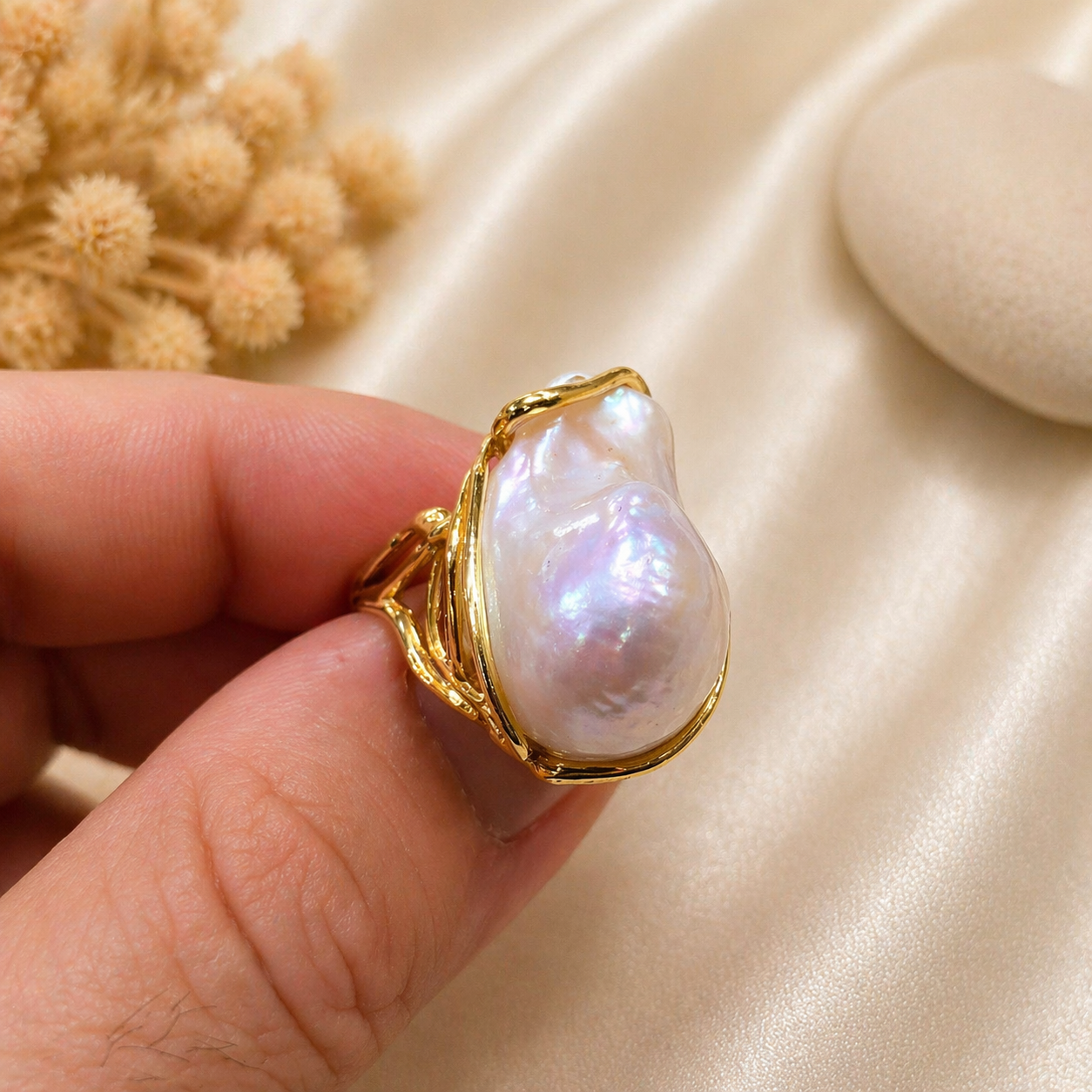 Anello perle barocche naturale in argento 925 disponibile in 2 finiture