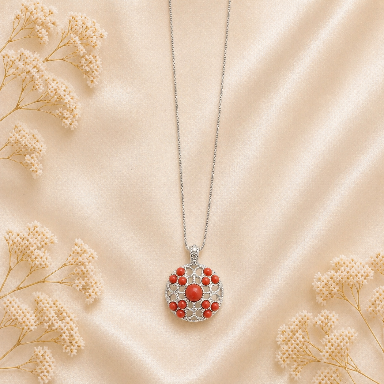 Collana Corallo Rosso Naturale e Argento 925 Donna – Disponibile in 2 Finiture