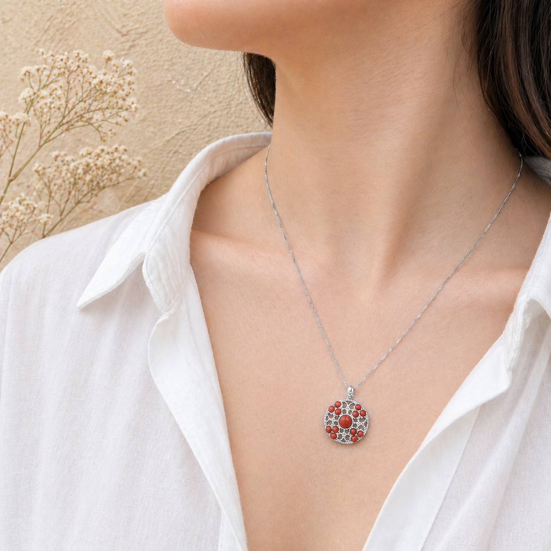 Collana Corallo Rosso Naturale e Argento 925 Donna – Disponibile in 2 Finiture