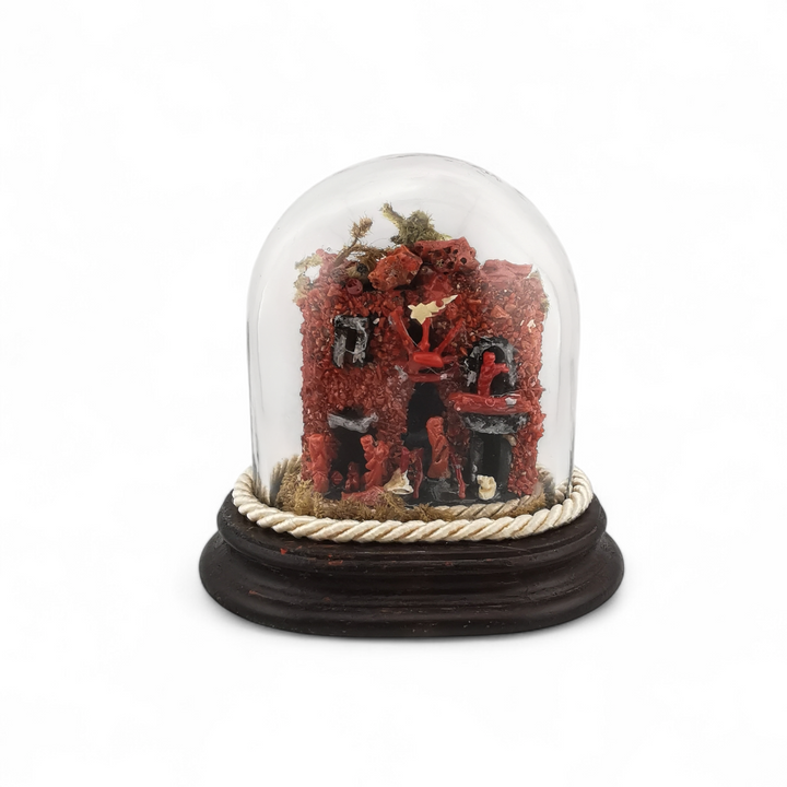 Presepe artigianale in corallo rosso naturale del mediterraneo con natività incisa a mano 12x12x9 cm cm