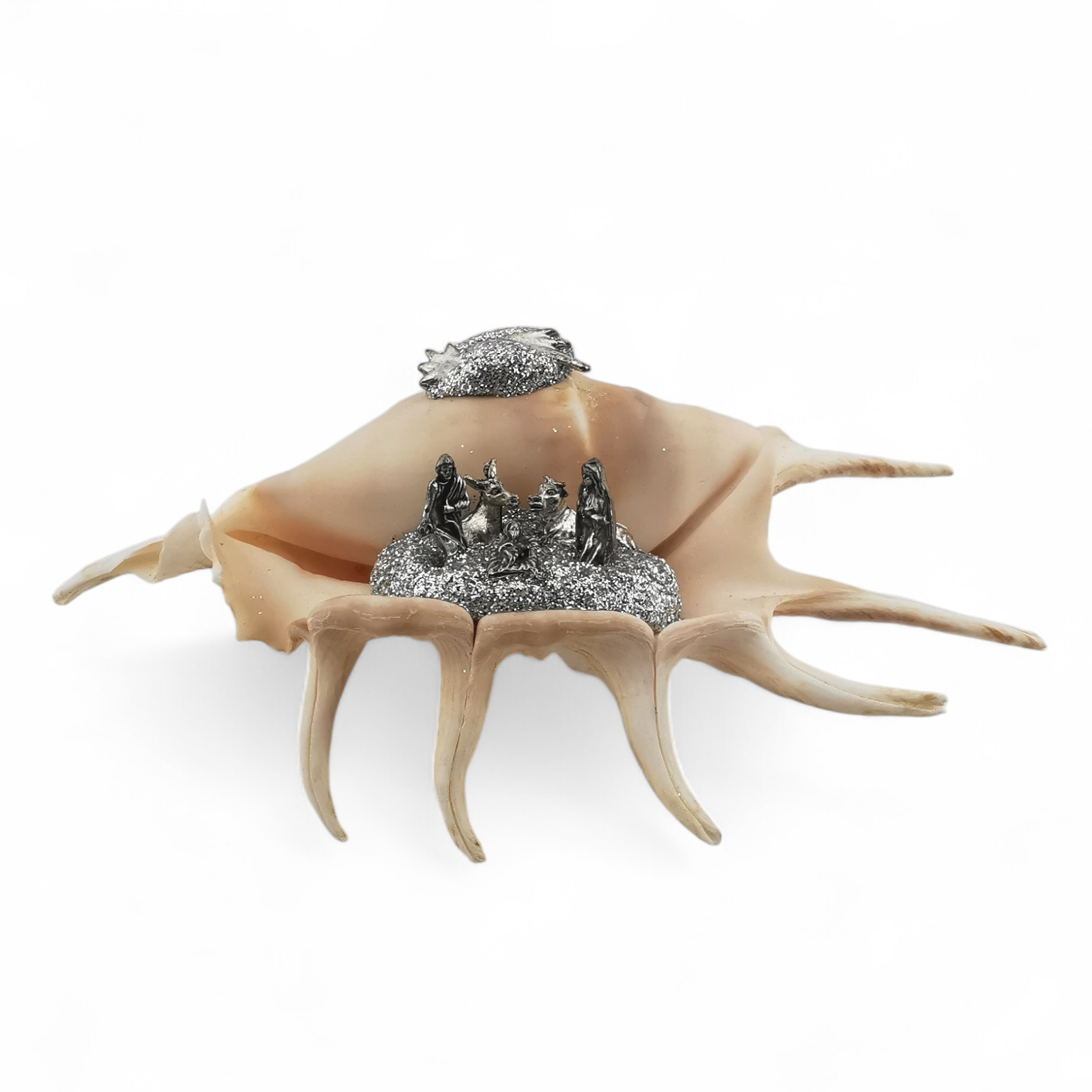 presepe in conchiglia naturale LAMBIS LAMBIS con natività in lega di zama