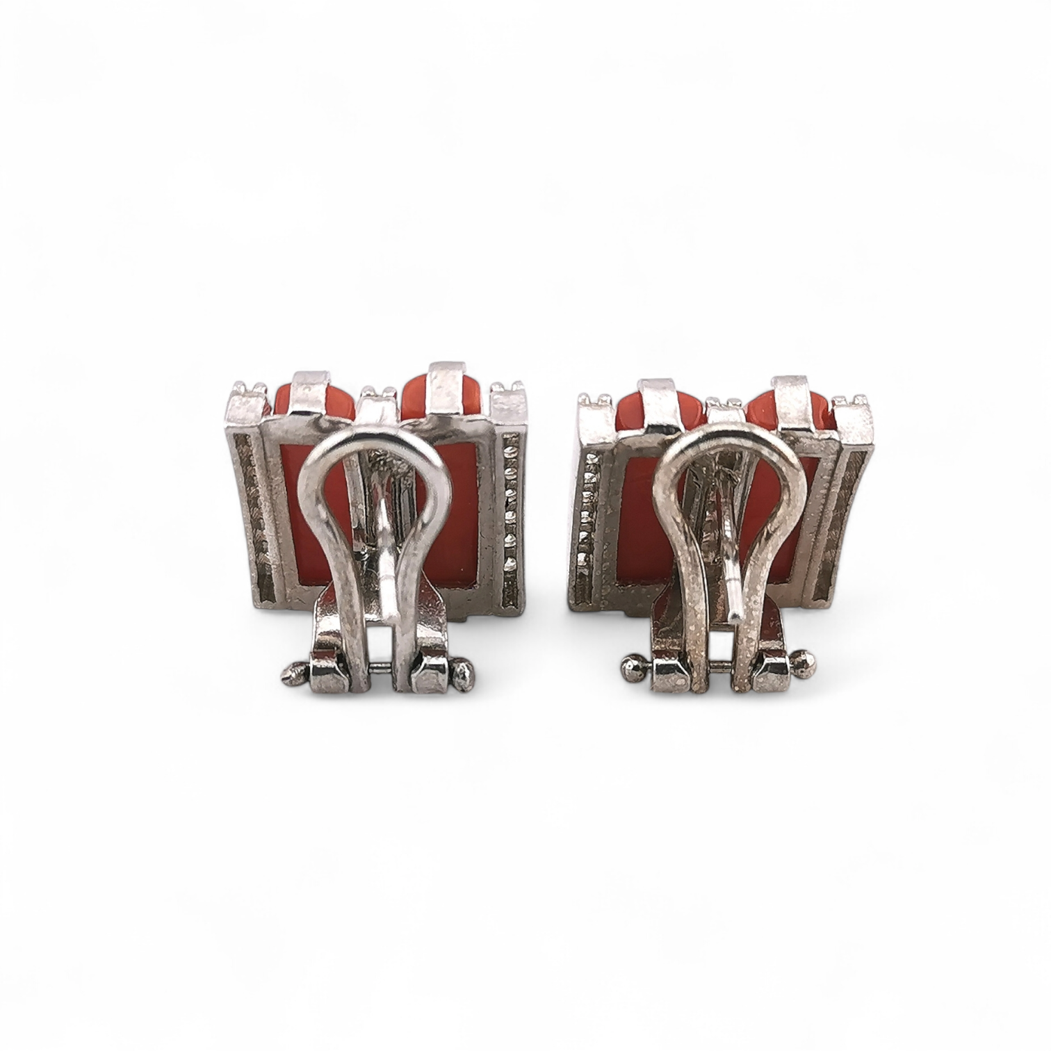 orecchini barrette di corallo rosso naturale con zirconi in argento 925