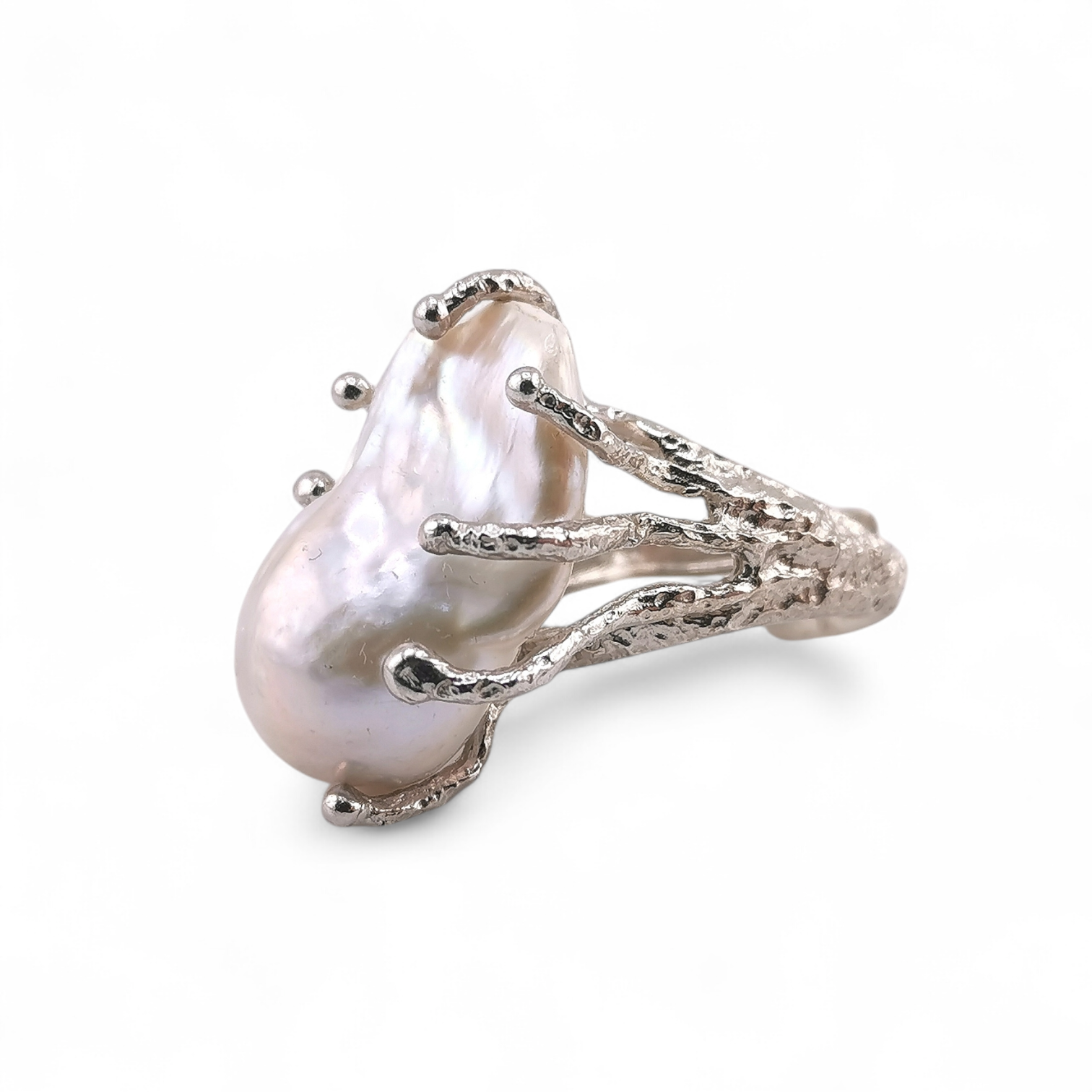 anello con perla barocca in argento 925