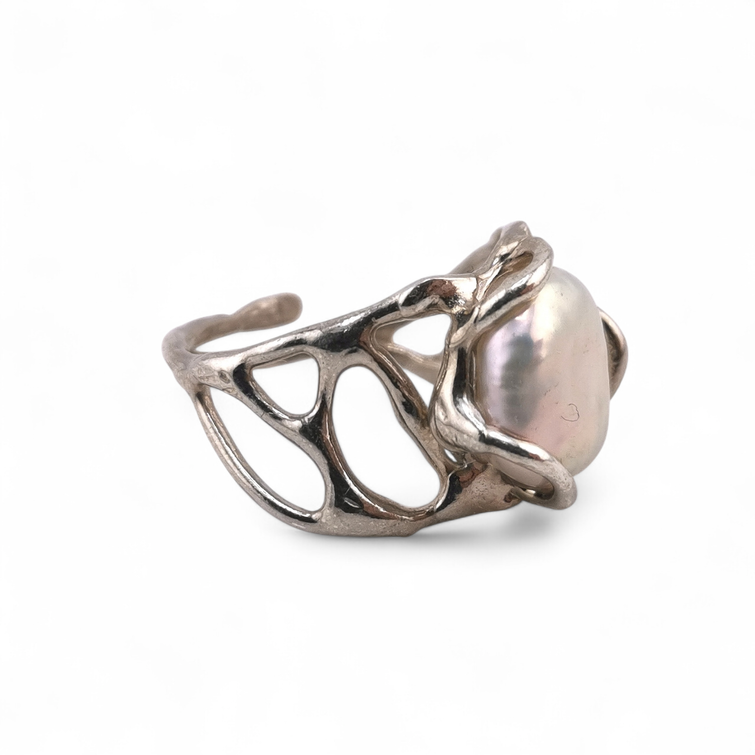 anello in argento 925 con pera barocca regolabile