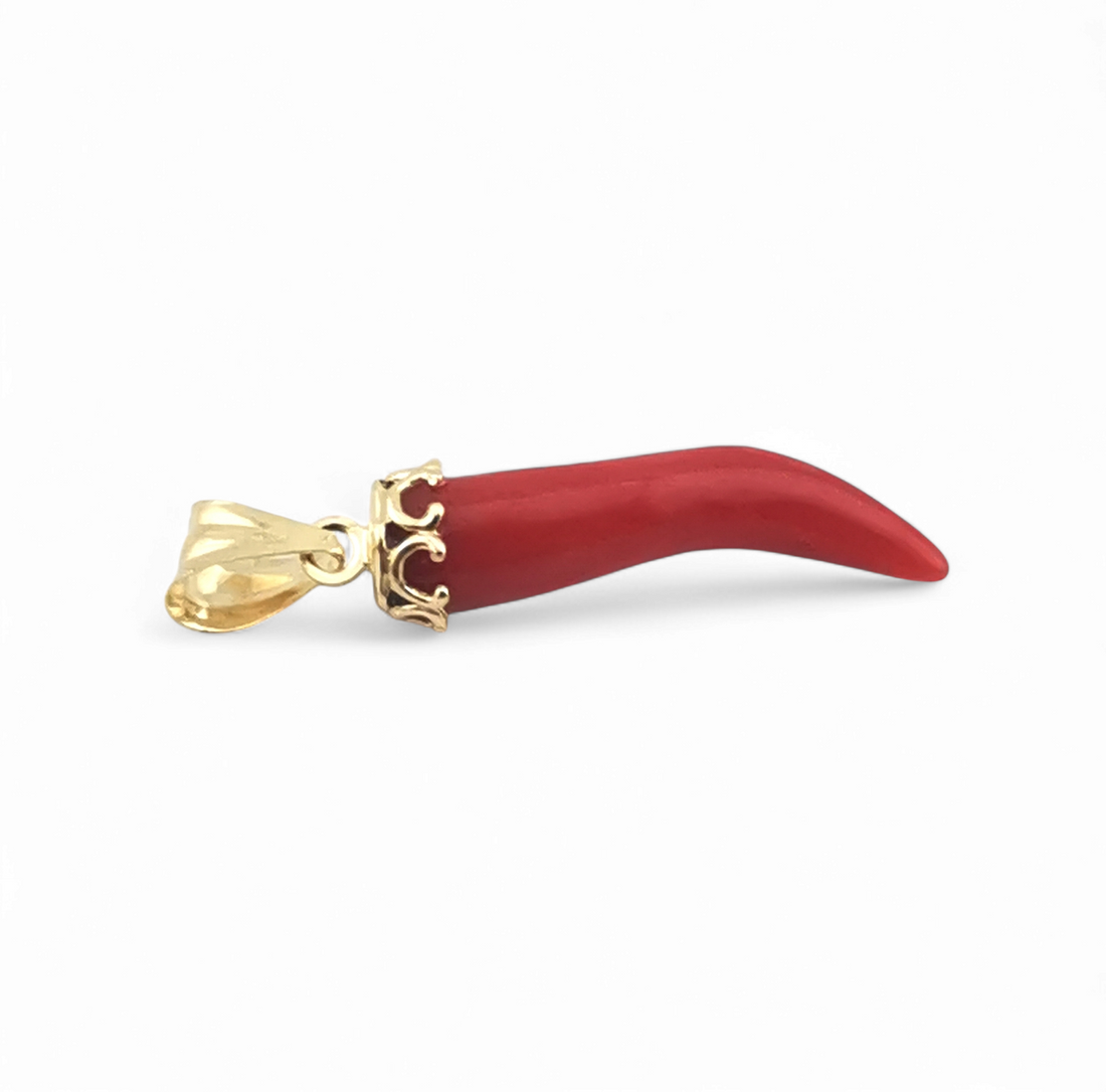 cornetto di corallo rosso del mediterraneo in oro giallo 18 kt 