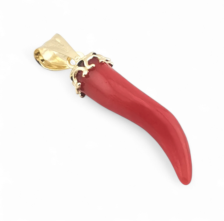 cornetto di corallo rosso del mediterraneo in oro giallo 18 kt 