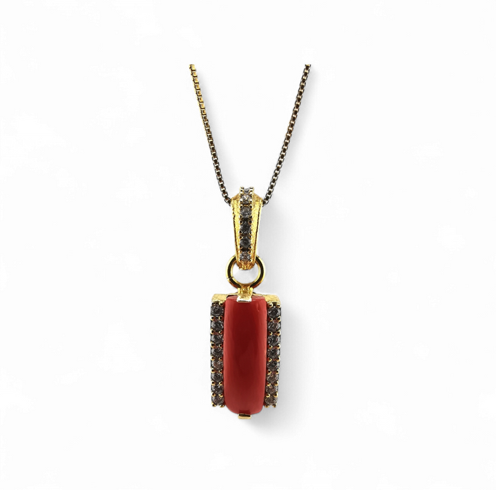 collana ciondolo fascetta di corallo rosso e zirconi in argento 925 rodiato/dorato