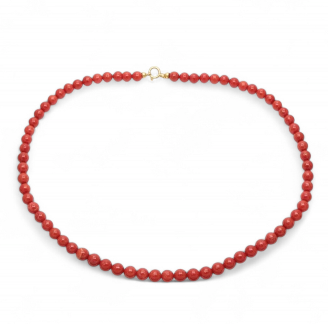 collana palline di corallo rosso del mediterraneo con chiusura in oro 18 kt