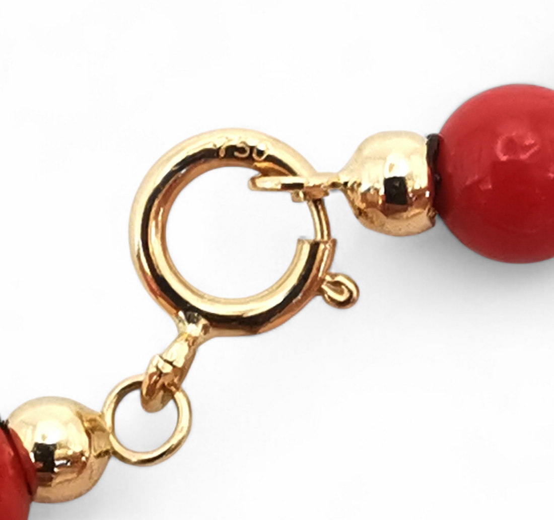 collana palline di corallo rosso del mediterraneo con chiusura in oro 18 kt