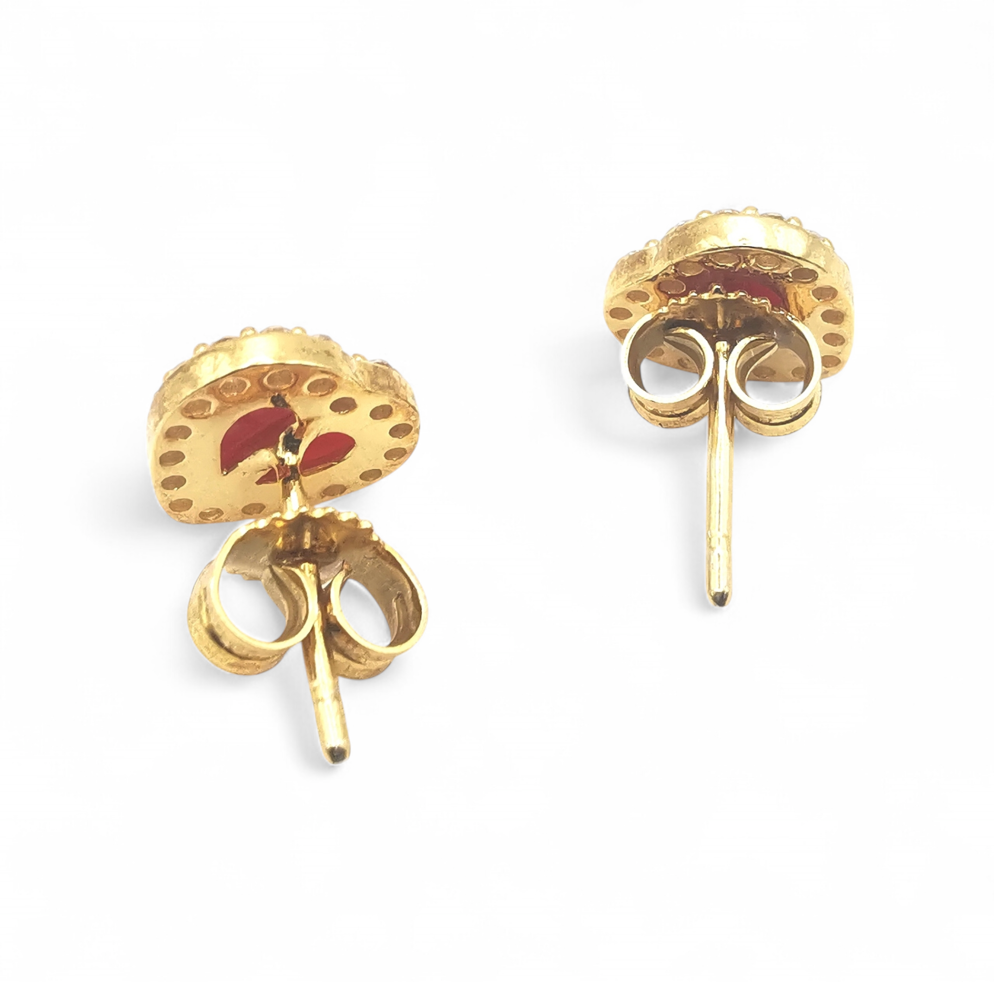 Orecchini a cuore di corallo rosso naturale e zirconi in argento 925 