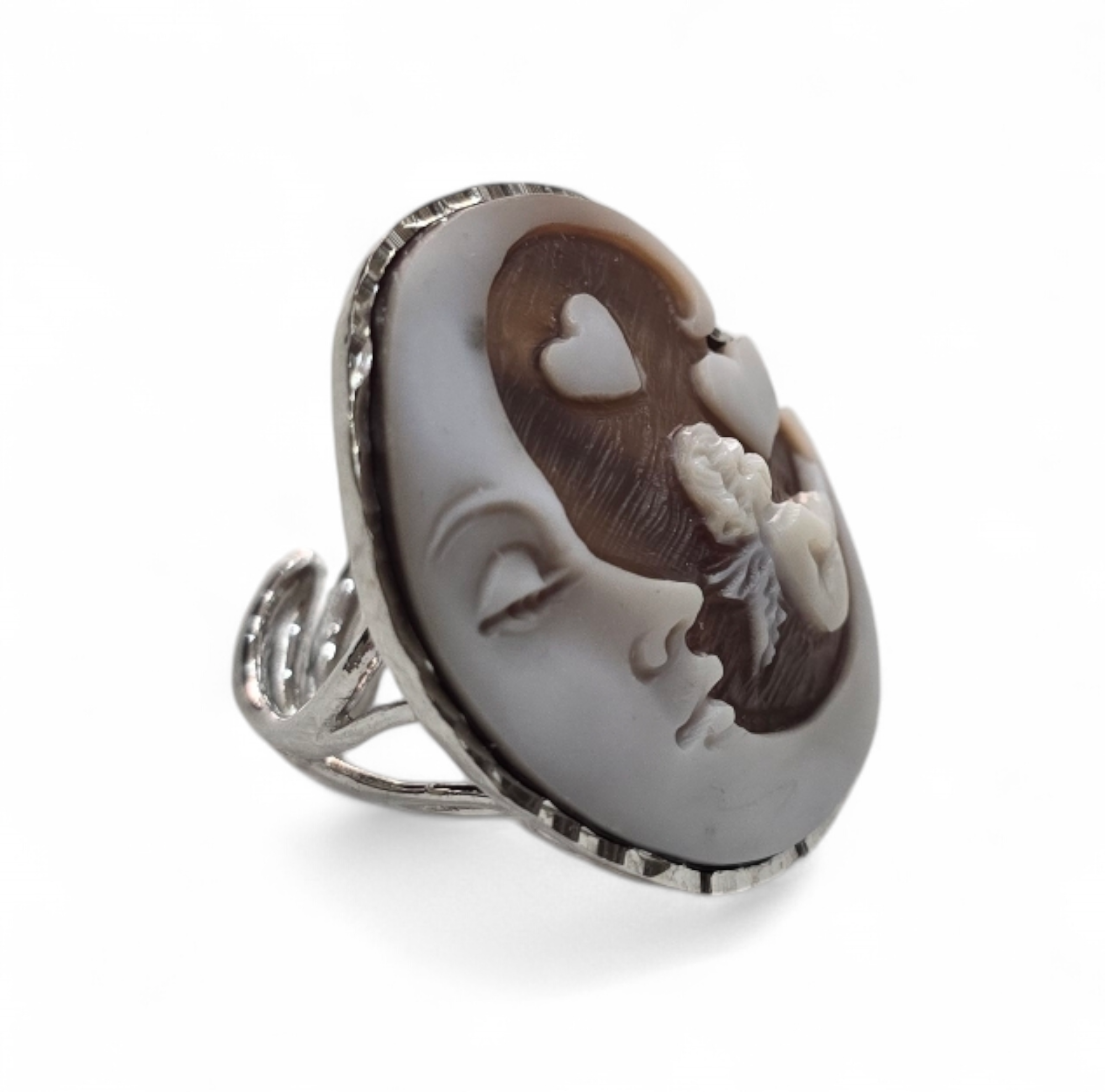 anello cammeo luna angioletto in argento 925 rodiato