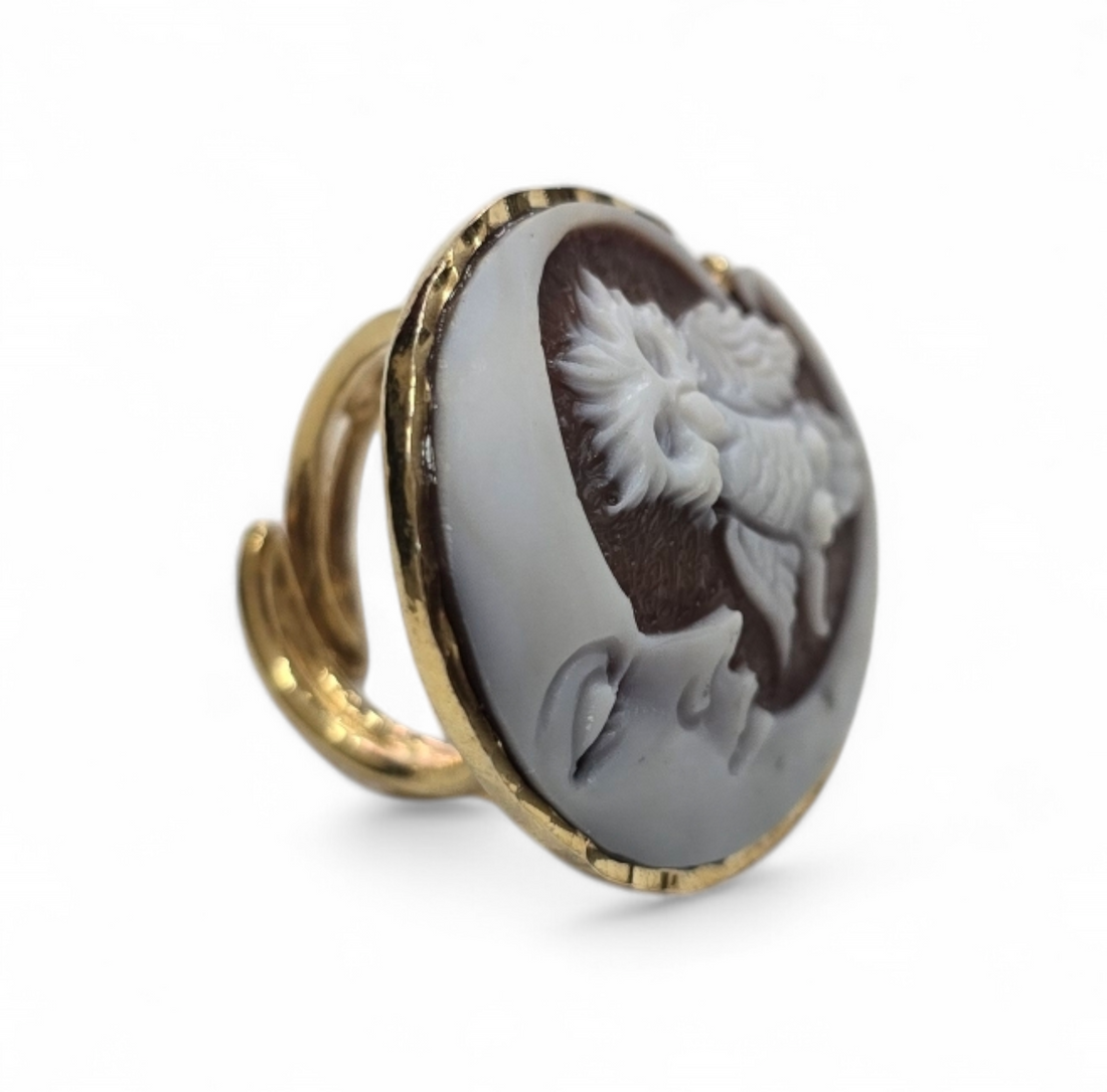 anello cammeo gufetto luna in argento 925 gold