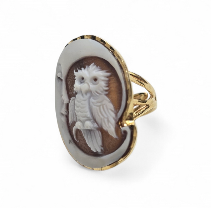 anello cammeo gufetto luna in argento 925 gold