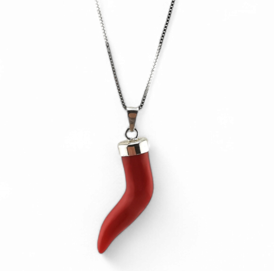 cornetto di corallo rosso sardegna con cappuccio in argento 925 gold o silver varie misure