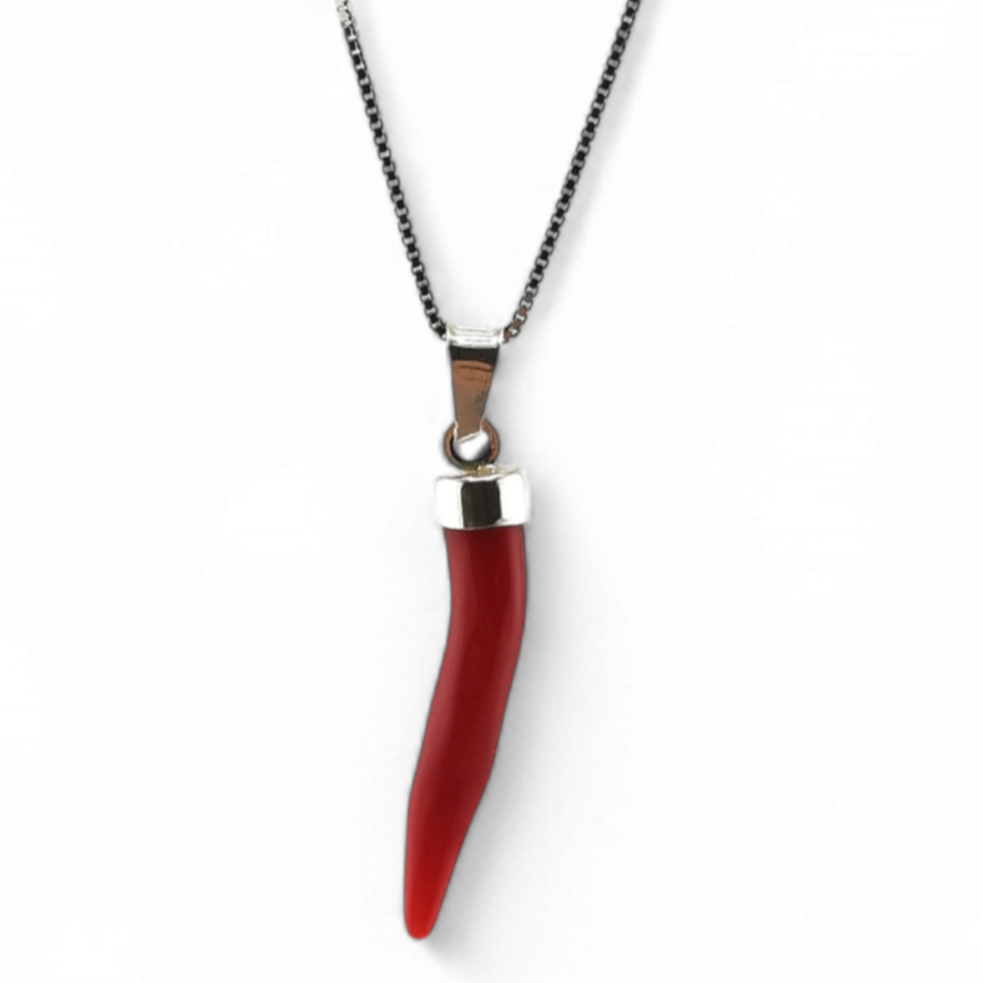 cornetto di corallo rosso sardegna con cappuccio in argento 925 gold o silver varie misure