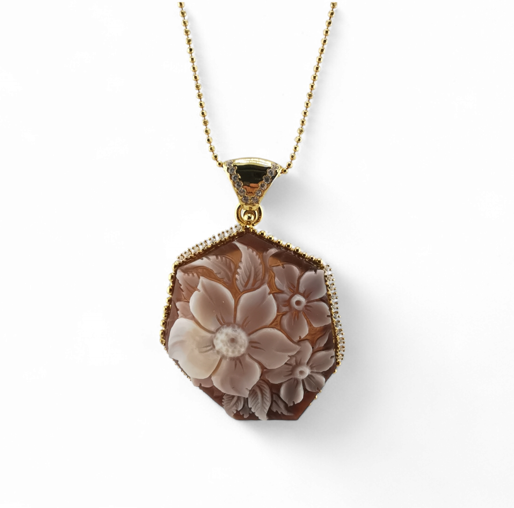 Collana con ciondolo cammeo sardonico FIORI in argento 925 gold