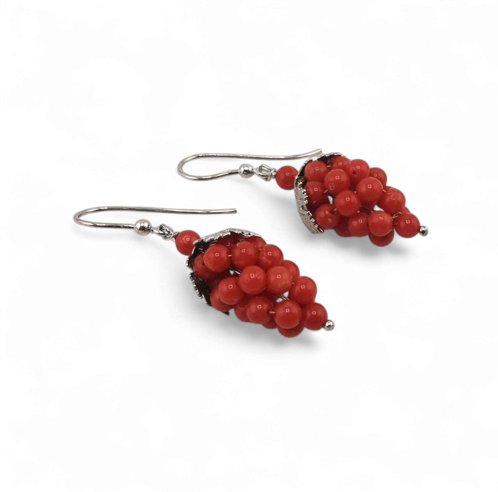 Orecchini pendenti grappoli d'uva di corallo rosso naturale in argento 925 silver o gold