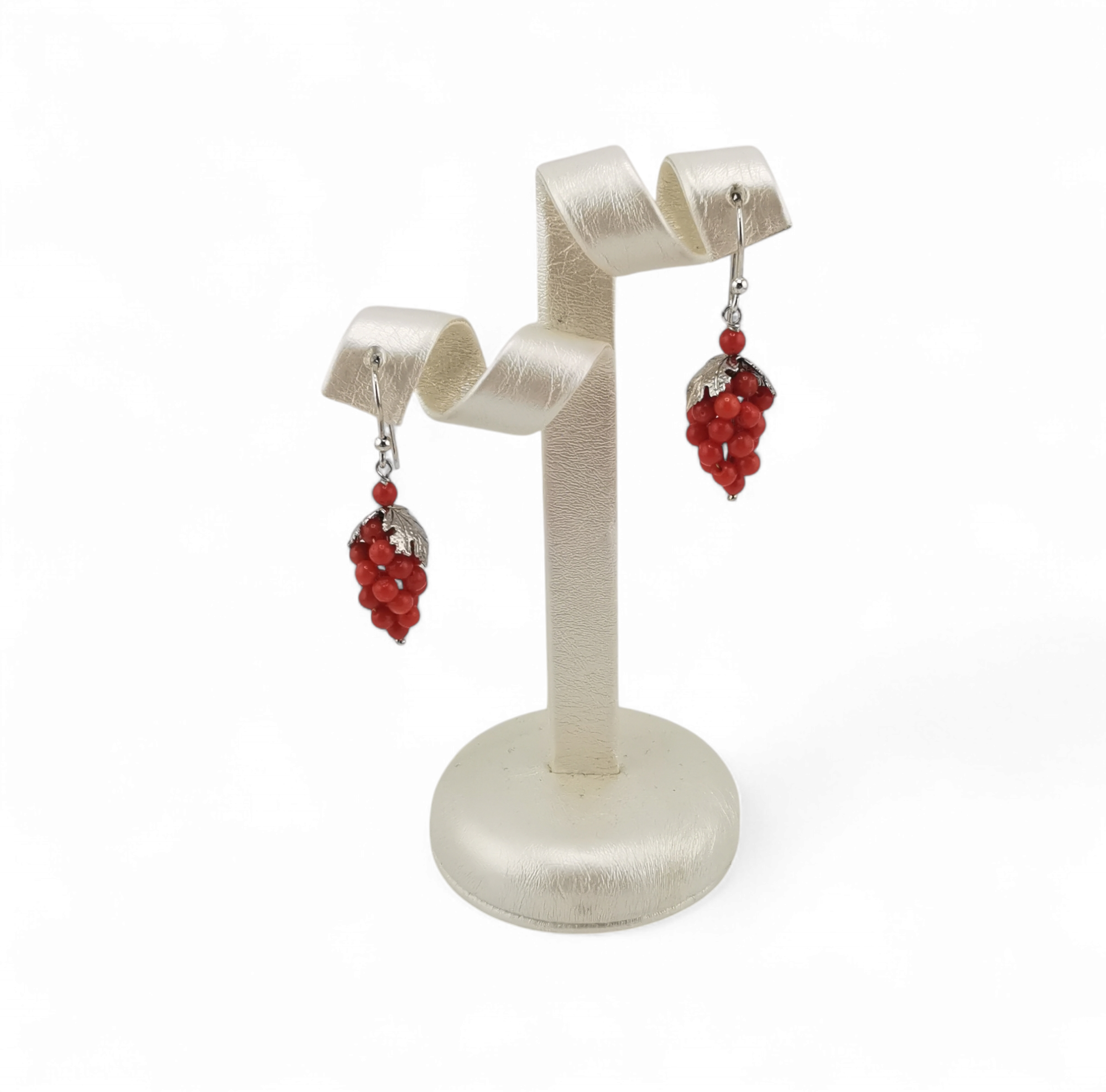 Orecchini pendenti grappoli d'uva di corallo rosso naturale in argento 925 silver o gold