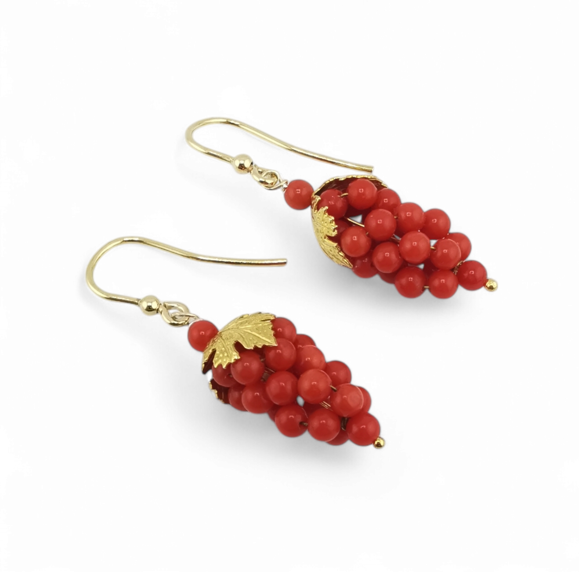 Orecchini pendenti grappoli d'uva di corallo rosso naturale in argento 925 silver o gold