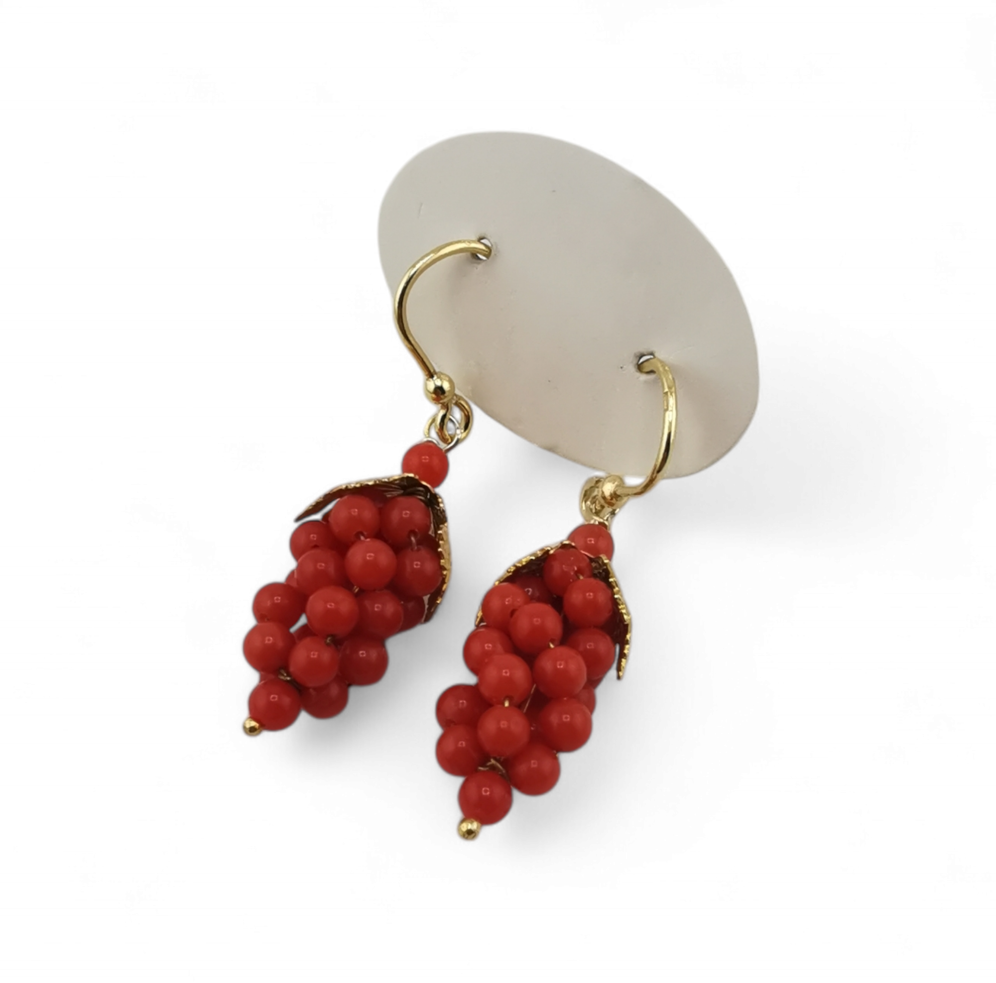 Orecchini pendenti grappoli d'uva di corallo rosso naturale in argento 925 silver o gold