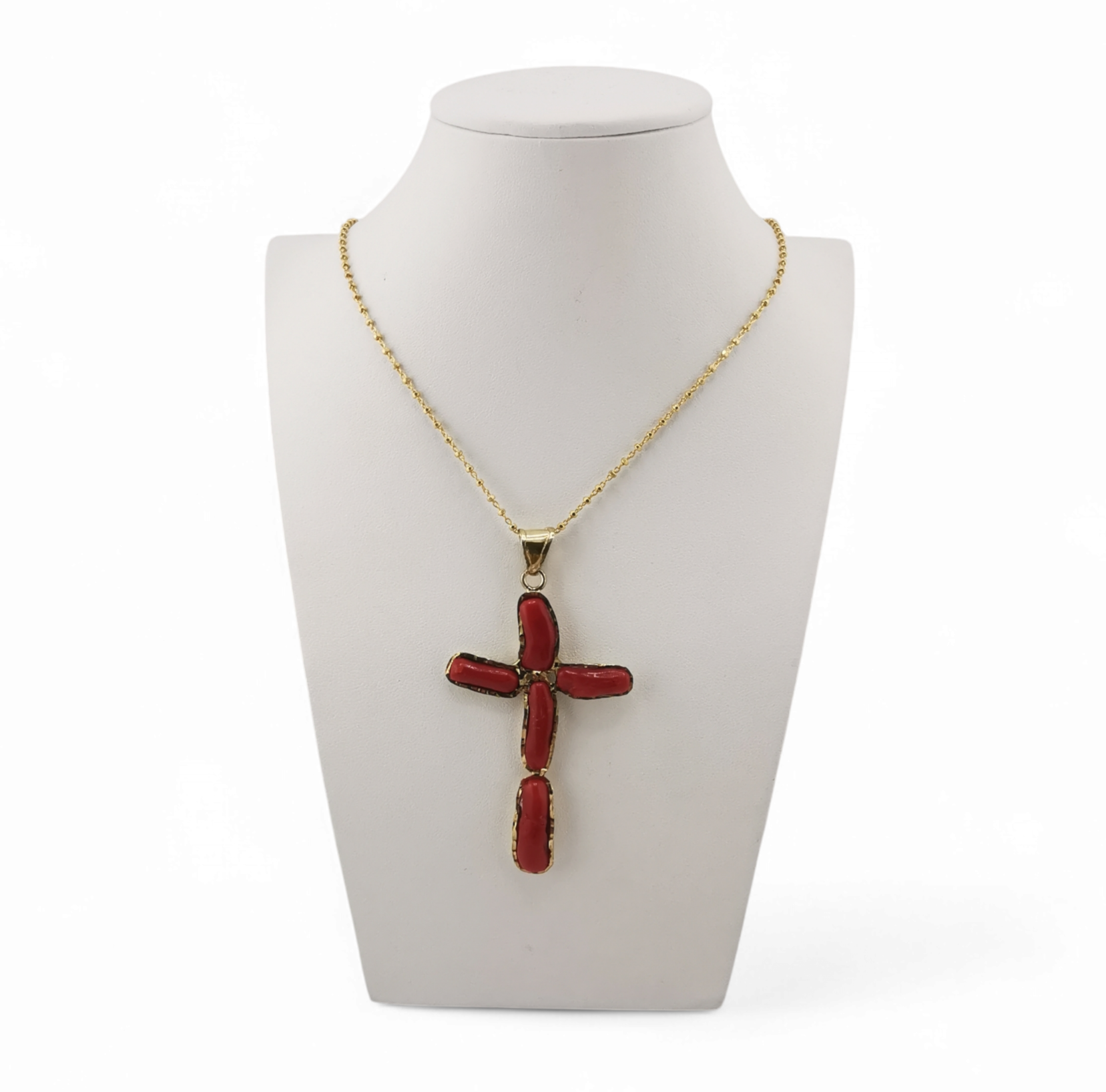collana ciondolo croce di corallo rosso in argento 925 silver o gold