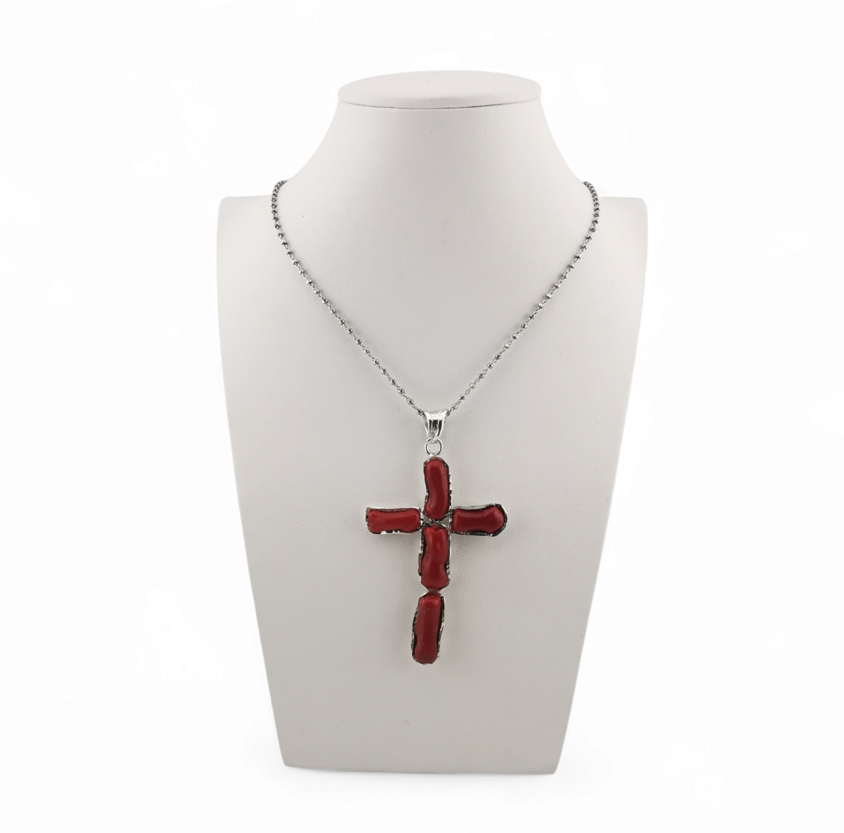 collana ciondolo croce di corallo rosso in argento 925 silver o gold
