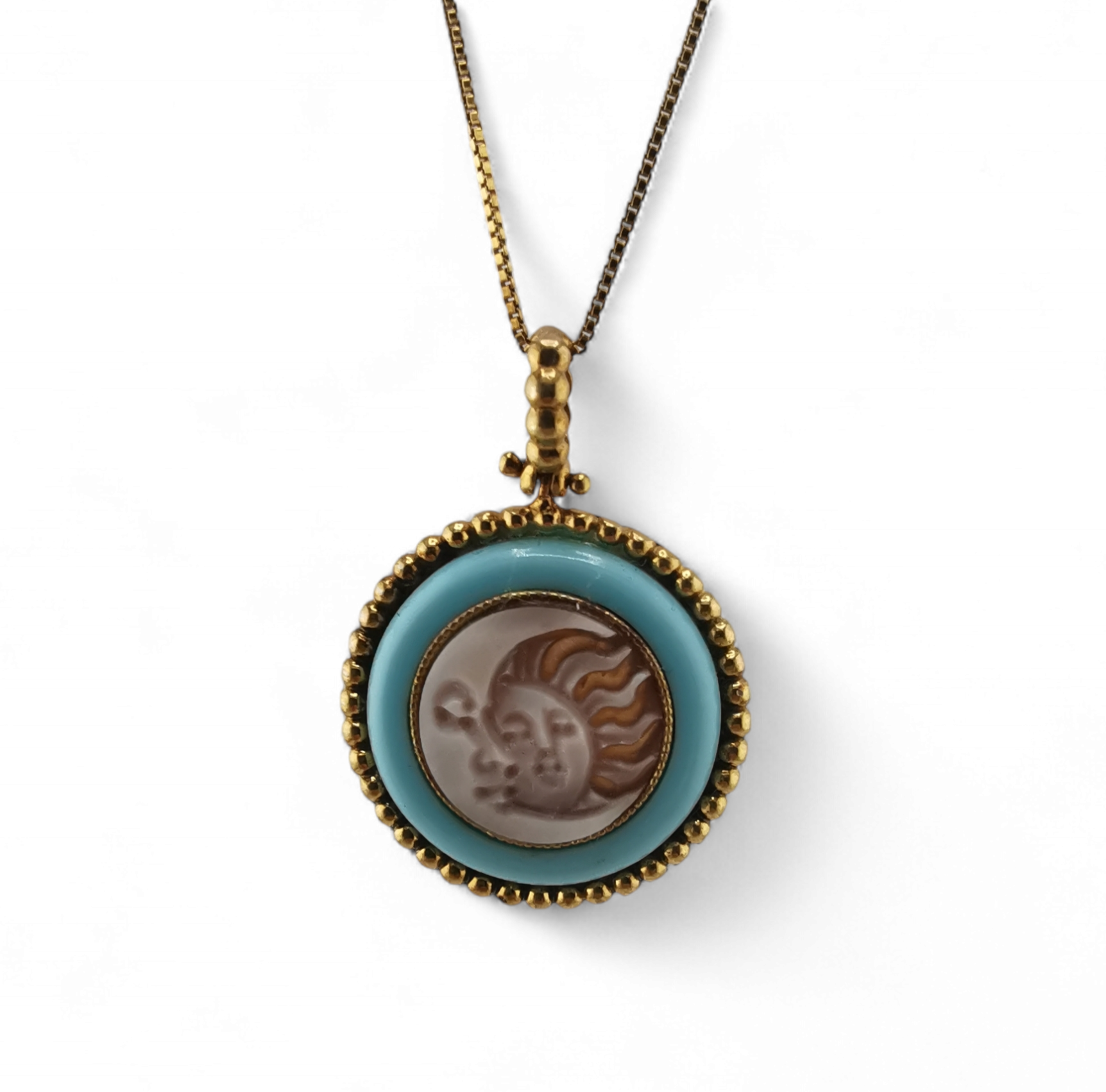 collana con cammeo sole luna e pasta di turchese in argento 925 gold